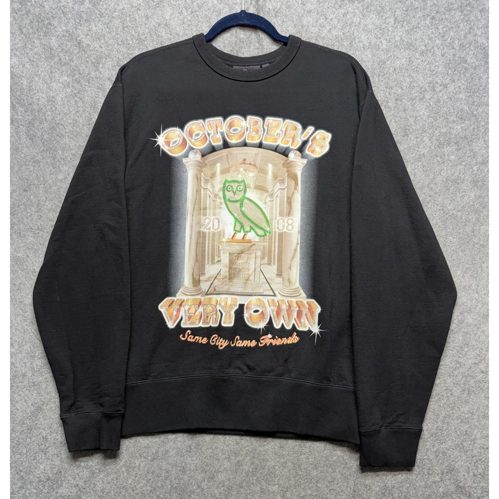 October's Very Own OVO Sweatshirt Mens Large Black Owl Graphic Crewneck Fleece